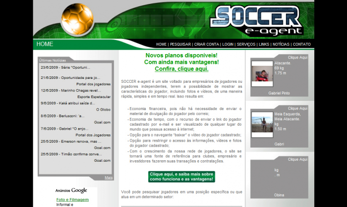 Primeira versão do site.